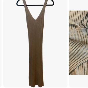 Mod Ref Ribbed Sleeveless Maxi Dress, Tan, Size Small